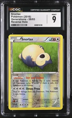 CGC 9 MINT Snorlax 2016 Generations 58/83 Reverse Holo Pokemon Card - Image 1