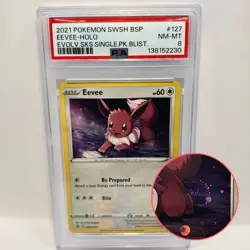 Pokemon Rare Eevee Fart Swirl Holo SWSH127 Evolving Skies Promo PSA 8 Near Mint - Image 1