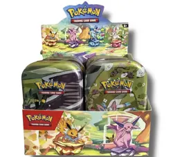 Pokemon TCG Prismatic Evolutions Mini Tin *EMPTY* Display Box & 8 Tins w/Coins - Image 1