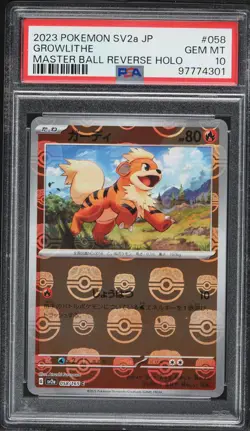 2023 Pokemon Japanese 151 Master Ball Reverse Holo Growlithe #058 PSA 10 - Image 1