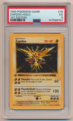 PSA 5 Pokemon Base Set 1st Edition Holo Rare Zapdos 16/102 EX Condition! - Image 1