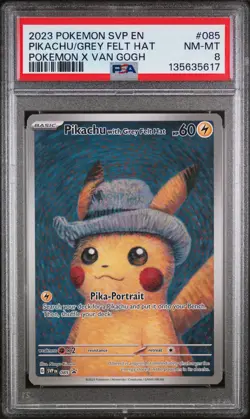 2023 POKEMON SVP EN-SV BLACK STAR PROMO #085 PIKACHU WITH GREY FELT HAT PSA 8 - Image 1