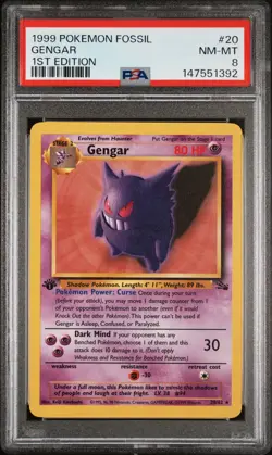 1999 POKEMON FOSSIL 20 GENGAR 1ST EDITION PSA 8 - Image 1