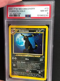 Pokemon 2001 Umbreon 1st Holo + Swirl! 13/75 Neo PSA 8 - Image 1
