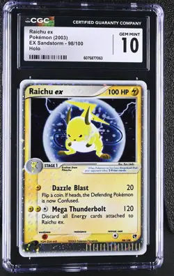 CGC 10 GEM MINT Raichu ex 2003 EX Sandstorm 98/100 Holo Pokemon Card - Image 1