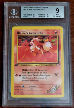 🔴BGS 9🔴Vintage Pokemon 1st Edition - Blaine’s Growlithe 62/132 Gym Heroes - Image 1