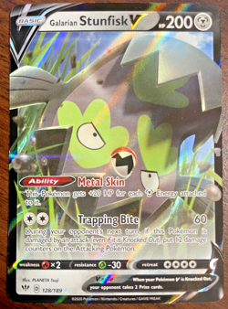 Pokemon TCG - Galarian Stunfisk V 128/189 - Darkness Ablaze Holo Ultra Rare - NM - Image 1