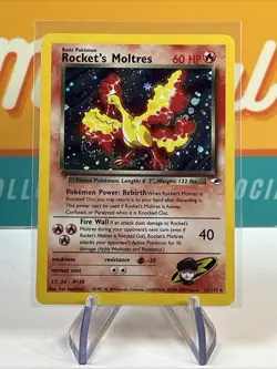 Rocket's Moltres #12 Holo Rare Pokemon Gym Heroes 2000 TCG LP with Holo Swirl - Image 2