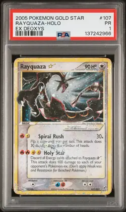 2005 POKEMON EX DEOXYS GOLD STAR #107 RAYQUAZA-HOLO PSA 1 - Image 1