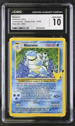 🐢🐢🐢 CGC 10 Blastoise Holo 2/102 Celebrations Classic Collection Pokemon 2021 - Image 1