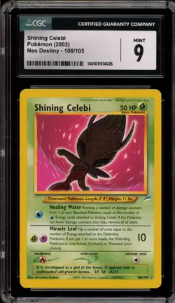 Pokemon Shining Celebi Neo Destiny Unlimited Holo Secret Rare #106 CGC 9 Mint - Image 1