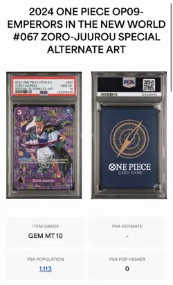 Special Alternate Art Zoro-Juurou One Piece OP09 SP OP05-067 R PSA 10 - Image 2