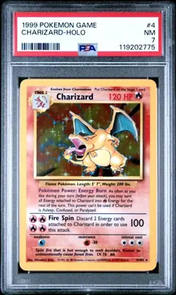 1999 Pokemon Charizard Holo 4/102 Base Set Unlimited PSA 7 WOTC Vintage Card - Image 1
