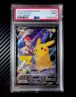 2022 POKEMON SWORD & SHIELD LOST ORIGIN #TG16 FULL ART/PIKACHU V PSA 9 - Image 1