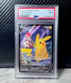 2022 POKEMON SWORD & SHIELD LOST ORIGIN #TG16 FULL ART/PIKACHU V PSA 9 - Image 2