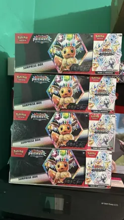 Pokemon Prismatic Evolutions Sam’s Club Surprise Box + Booster Bundle LOT OF 4 - Image 1