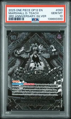 2025 One Piece OP12 EN 3rd Anniversary Silver #093 Marshall D. Teach PSA 10 GEM - Image 1