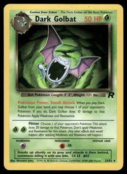 Pokemon Cards Dark Golbat 24/82 UNLIMITED Team Rocket Rare LP - Image 1