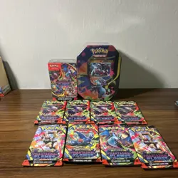 Pokemon TCG Phantasmal Flames Booster Packs Lot (8) with Sealed Tin & Box - Image 1