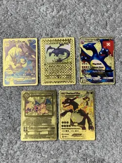 Set of 5 Charizard Gold Foil Fan Art Display Cards NM! - Image 1