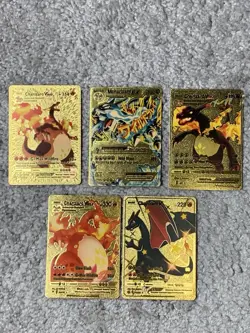 Set of 5 Charizard Gold Foil Fan Art Display Cards NM! - Image 1