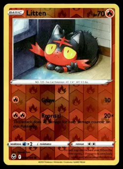 Litten 30/195 Pokemon Card Silver Tempest Common 70 HP Rev Holo Near Mint DH - Image 1