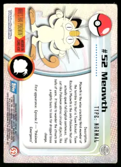 Pokemon Cards Meowth #52 Topps Trading Cards Series 1 MP *1 - Image 2