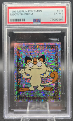 1999 Merlin Pokemon Meowth Prism #S11 PSA 6 EX-MT Holo Foil Sticker - Image 1