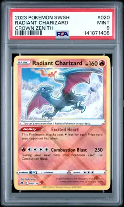2023 POKEMON SWORD & SHIELD CROWN ZENITH #020 RADIANT CHARIZARD PSA 9 - Image 1