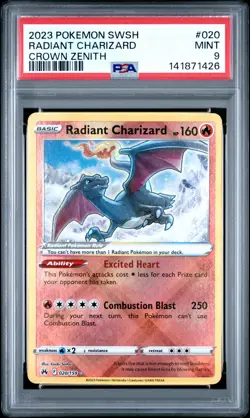 2023 POKEMON SWORD & SHIELD CROWN ZENITH #020 RADIANT CHARIZARD PSA 9 - Image 1