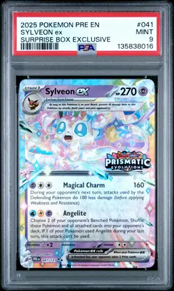 2025 POKEMON PRE EN-PRISMATIC EVOLUTIONS SURPRISE BOX EXCLUSIVE SYLVEON EX PSA 9 - Image 1