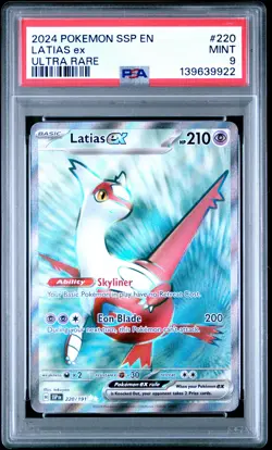 2024 POKEMON SSP EN-SURGING SPARKS ULTRA RARE #220 LATIAS EX PSA 9 - Image 1