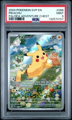 2024 POKEMON SVP EN-SV BLACK STAR PROMO PALDEA ADVENTURE CHEST PIKACHU PSA 9 - Image 1