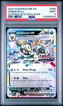 2025 POKEMON PRE EN-PRISMATIC EVOLUTIONS SURPRISE BOX EXCLUSIVE UMBREON EX PSA 9 - Image 1