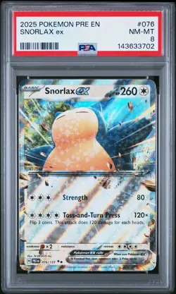 2025 POKEMON PRE EN-PRISMATIC EVOLUTIONS #076 SNORLAX EX PSA 8 - Image 1