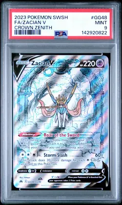 2023 POKEMON SWORD & SHIELD CROWN ZENITH #GG48 FULL ART/ZACIAN V PSA 9 - Image 1