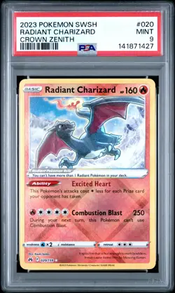 2023 POKEMON SWORD & SHIELD CROWN ZENITH #020 RADIANT CHARIZARD PSA 9 - Image 1