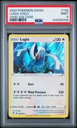 2020 POKEMON SWORD & SHIELD VIVID VOLTAGE #132 LUGIA-HOLO PSA 9 - Image 1