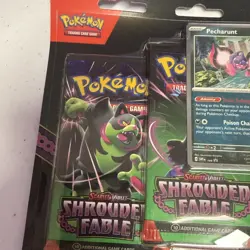 Pokemon SHROUDED FABLE 3pk Blister With Pecharunt Promo NEW - Image 2
