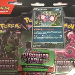 Pokemon SHROUDED FABLE 3pk Blister With Pecharunt Promo NEW - Image 3