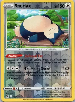 Pokemon TCG Snorlax 143/196 Lost Origin Rev Holo NM - Image 1