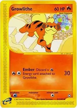 Pokemon Aquapolis Reverse Holo Growlithe #51 [Damaged] - Image 1