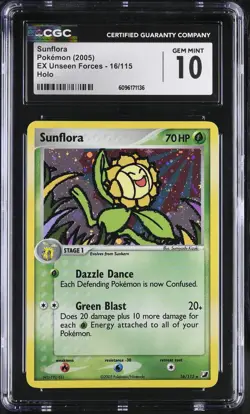 CGC 10 GEM MINT Sunflora 2005 EX Unseen Forces 16/115 Holo Pokemon Card - Image 1