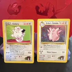 Pokemon Cards Lot of 2 Cards Erika's Clefairy & Erika's Clefable Holo W/ SWIRL - Image 1
