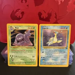 Pokemon Fossil Holo 2 Card Lot Muk 13/62 Lapras 10/62 in ~MP condition - Image 1