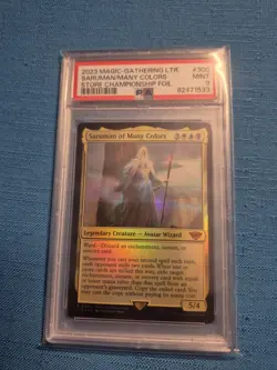 Psa 9 MTG 2023 Saruman of Many Colors RARE STORE CHAMPIONSHIP PROMO FOIL #300 - Image 1