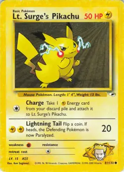 Lt. Surge's Pikachu - 81/132 Gym Heroes - WOTC Unlimited - Pokemon TCG - 2000 - Image 1