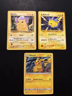 Pokemon TCG: Pikachu 3 Card Lot- Base/ Neo (JPN)/ SM206 - Image 1