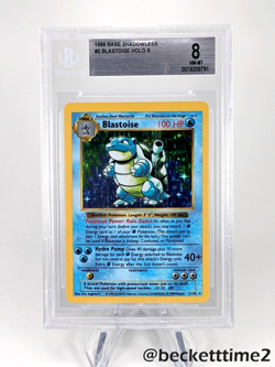 1999 POKEMON SHADOWLESS Blastoise Holo R BGS 8 Base #2/102 - Image 1