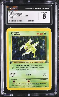 CGC 8 Pokemon SCYTHER Jungle 1st Edition WOTC Holo Rare #10 - Image 1